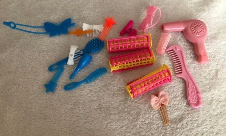Vintage Barbie haar accessoires set - borstels, kammen, krul, Ophalen of Verzenden, Gebruikt, Barbie