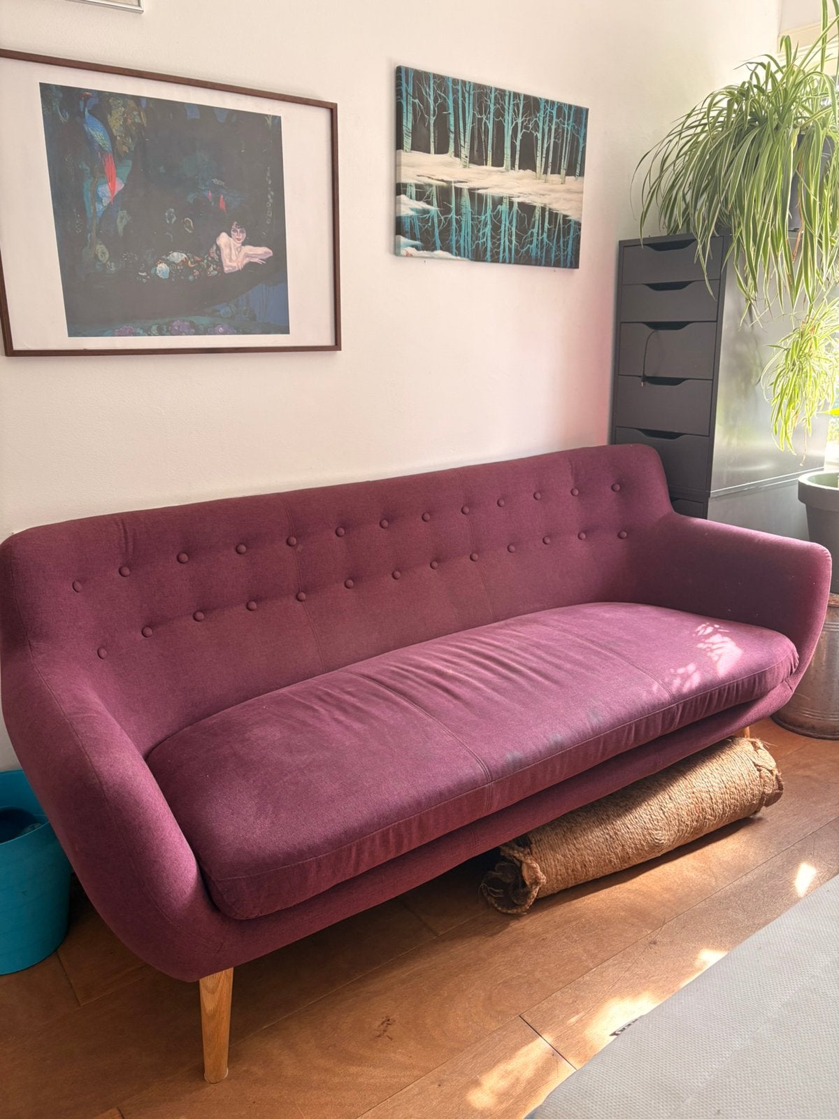 paarse driezitsbank, Ophalen, Gebruikt, 75 tot 100 cm, Tweepersoons