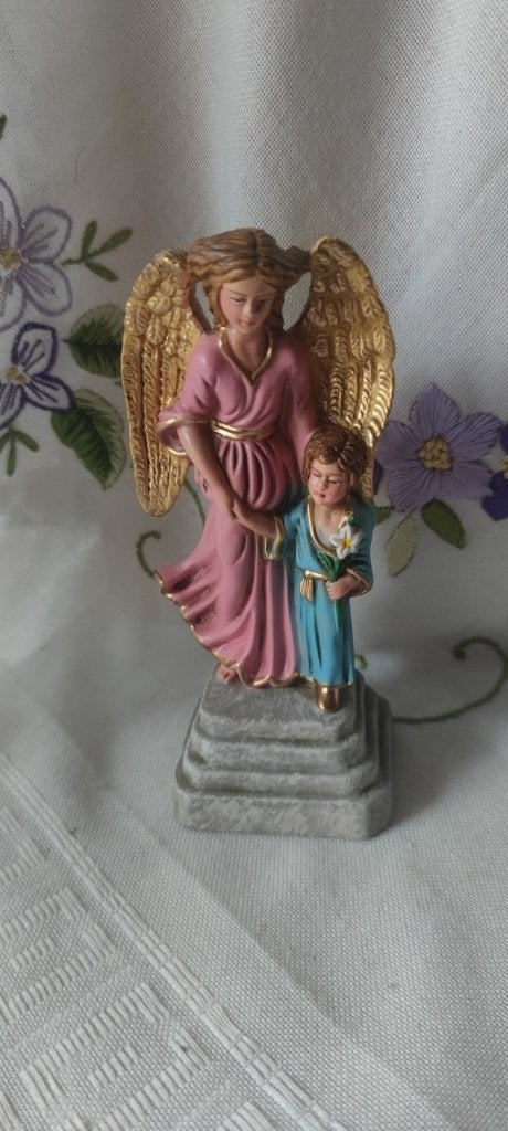 1024 Beeldje Engelbewaarder met kind - Jongen of meisje, Ophalen of Verzenden, Zo goed als nieuw, Beeld(je), Christendom | Katholiek