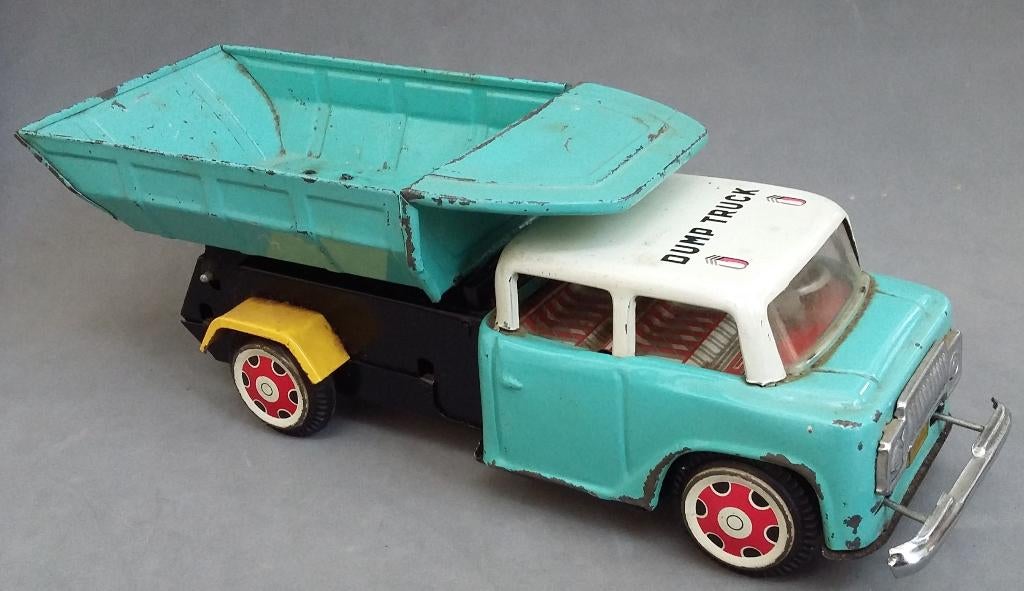 Om1950 Blikken DUMP TRUCK Vrachtauto met Mechaniek en Geluid