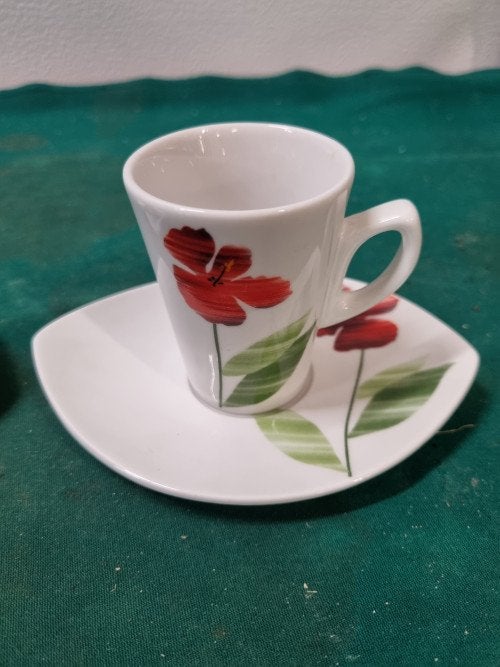 kop en schotel met klaproos 2 stellen, Ophalen of Verzenden