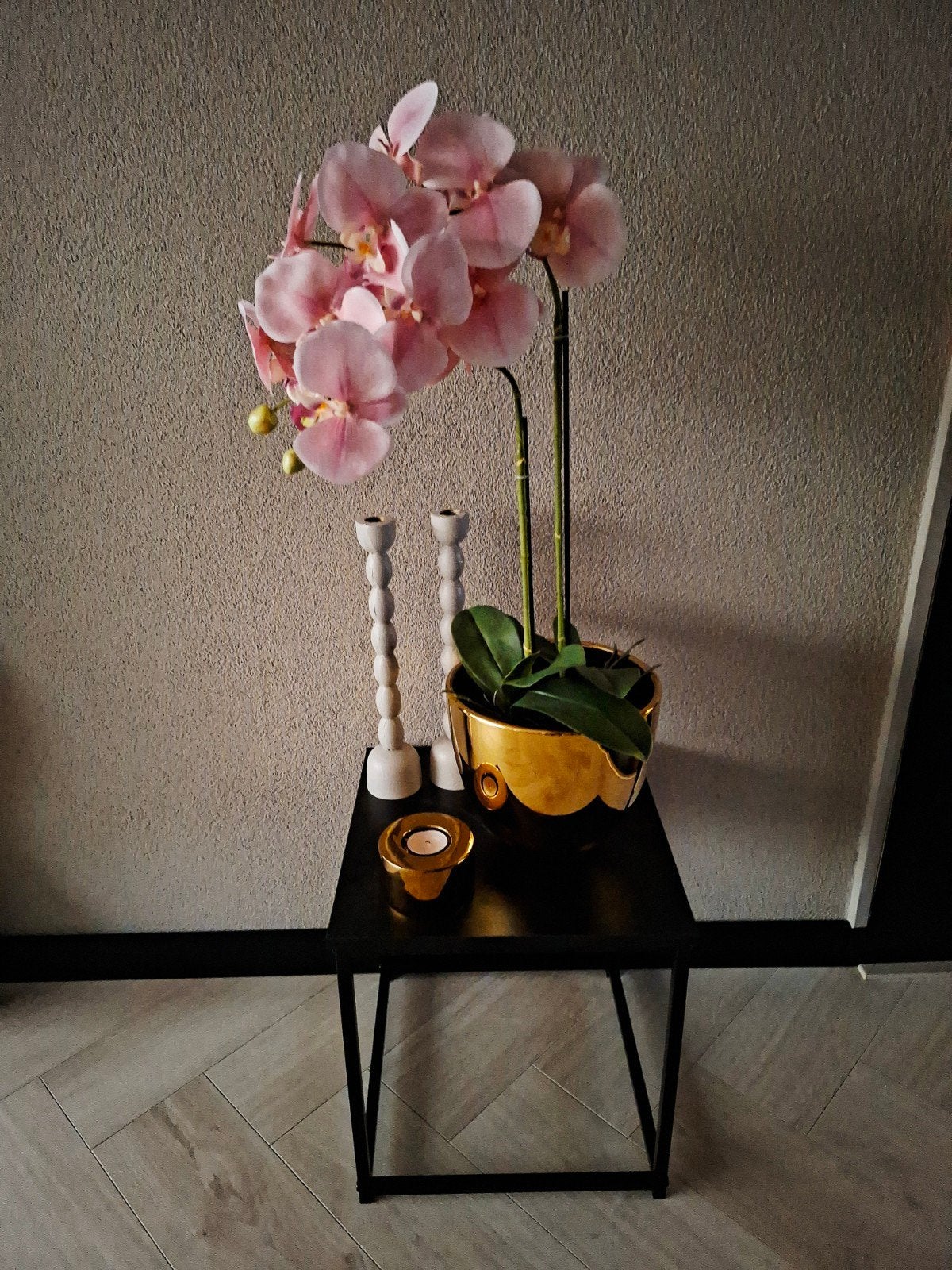 Super leuke set, tafel met zijden Orchidee, Ophalen, Gebruikt