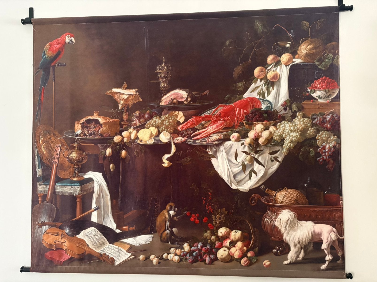 Wandkleed Stilleven met Papegaai, Aap en Hond - 140x113cm, Ophalen