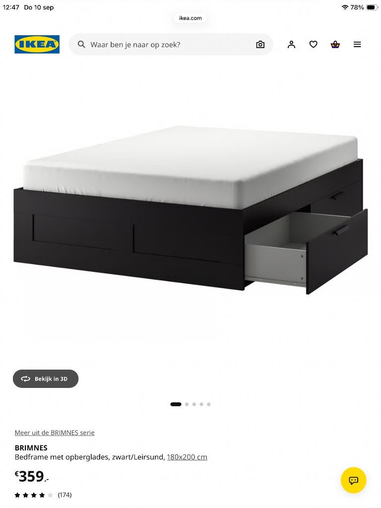 Bed, tweepersoons Brimnes IKEA zwart 180-200, Ophalen, Zwart, Tweepersoons, Zo goed als nieuw
