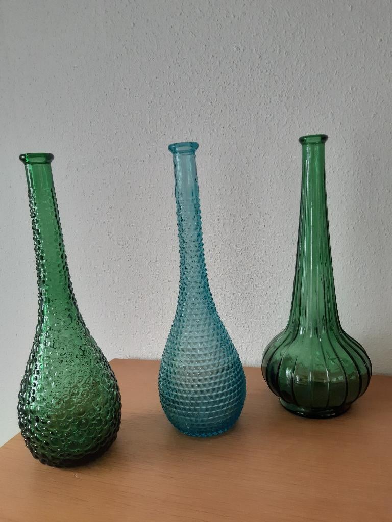 Empoli Italiaanse  karaf vazen - Vintage Blauw - Groen, Gebruikt, Overige kleuren, Ophalen of Verzenden, Glas