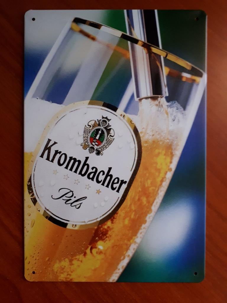 Krombacher 20x30 cm Metalen Reclamebord, Ophalen of Verzenden, Nieuw, Reclamebord, Plaat of Schild, Overige merken