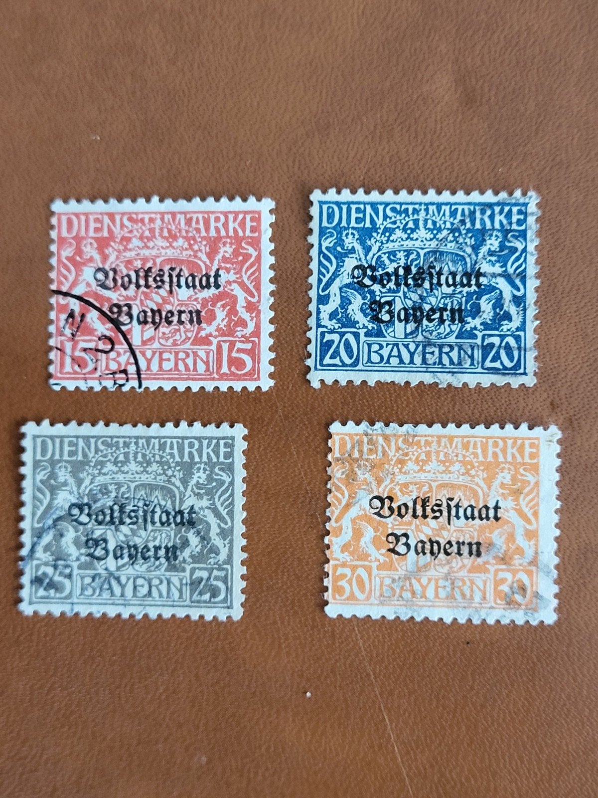 Dienstmarke Volksstaat Bayern postzegels (4 stuks), Ophalen of Verzenden, T/m 1940, Gestempeld