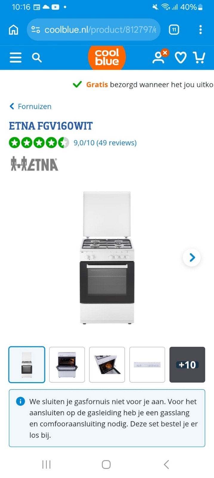 ETNA FGV160WIT Gasfornuis met Oven - Wit, Witgoed en Apparatuur, Ophalen, Nieuw, 4 kookzones, Gas