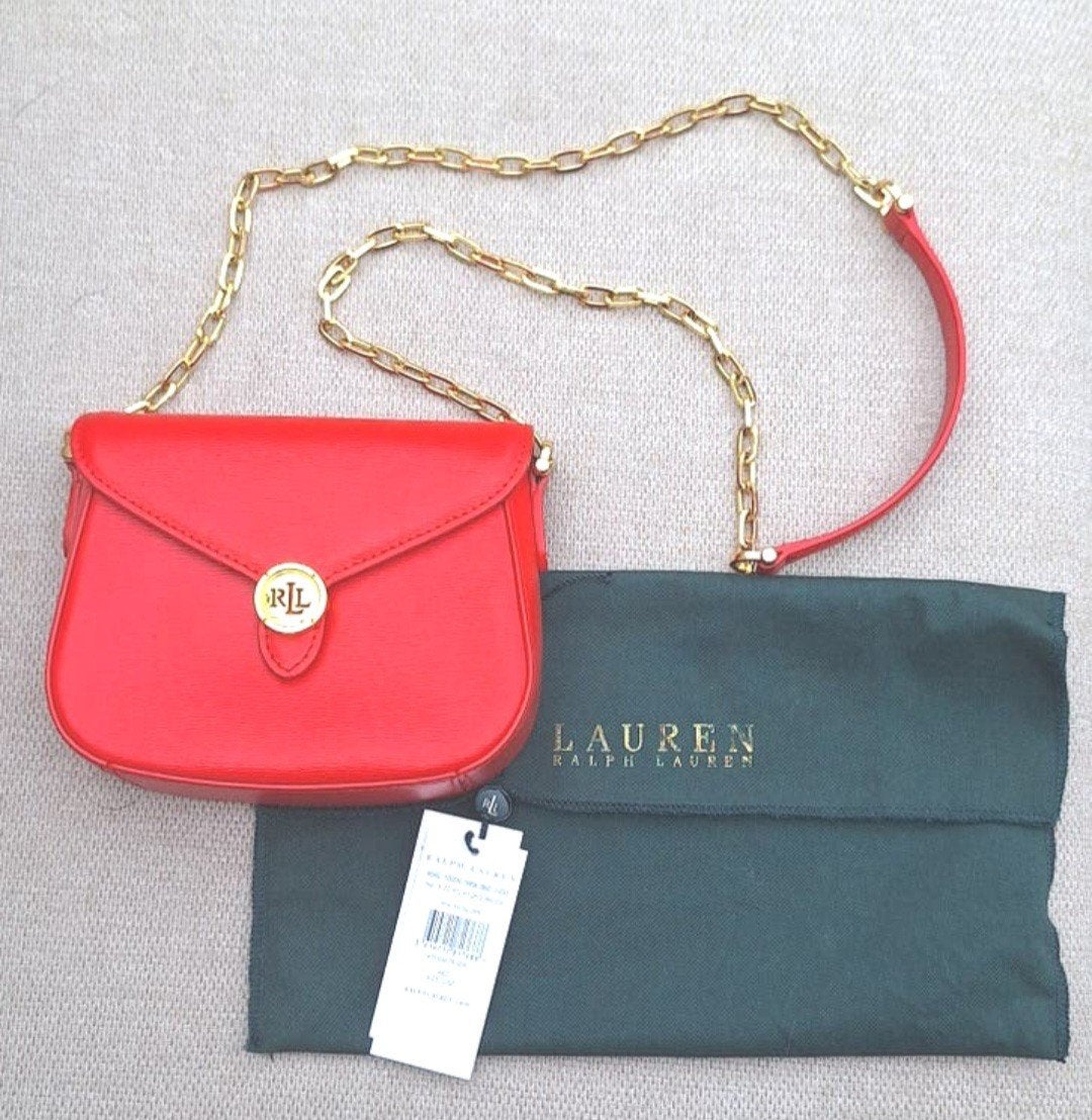 Ralph Lauren leren tas bag leer clutch goud schoudertasje, Ophalen of Verzenden, Zo goed als nieuw, Rood, Schoudertasje