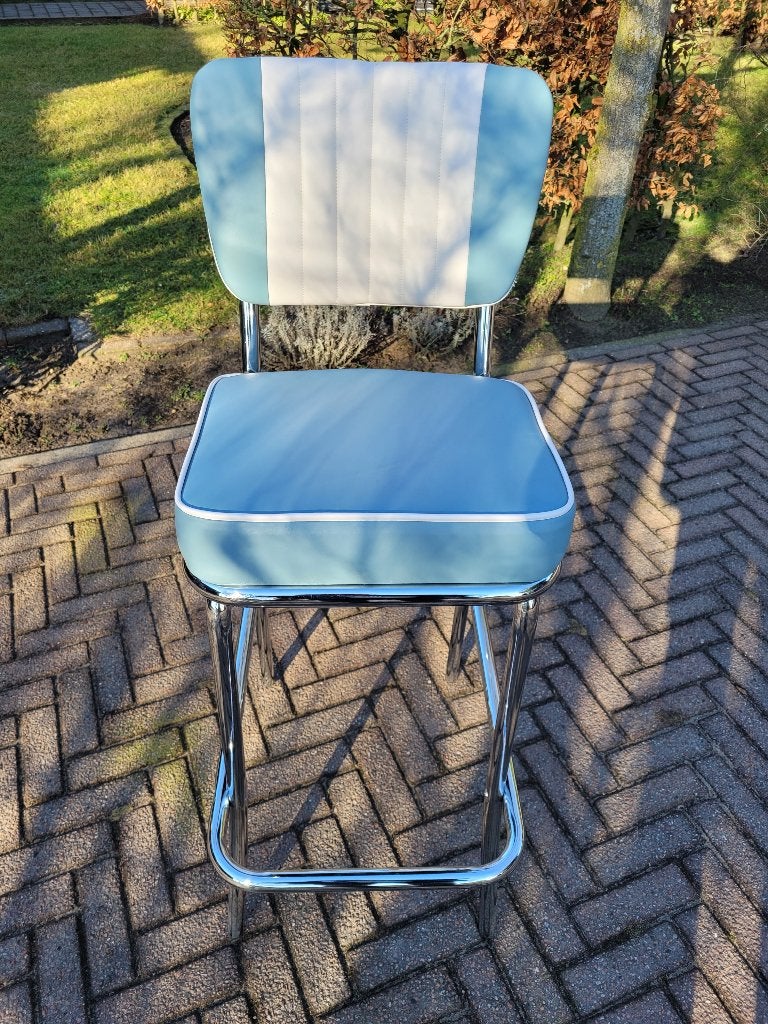 Bel Air 1 blauwe Amerikaanse barkruk retro fifties sixties, Ophalen, Met voetsteun, 60 tot 90 cm, Zo goed als nieuw