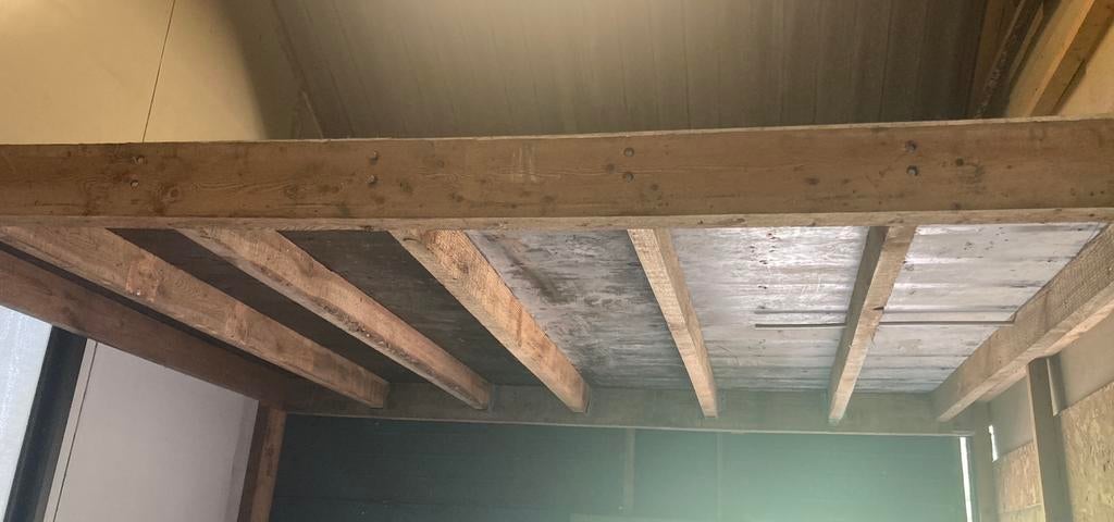 Entresol - Verdiepingsvloer - Zolder - voor schuur of loods, Doe-het-zelf en Verbouw, Platen en Panelen, Ophalen, Gebruikt