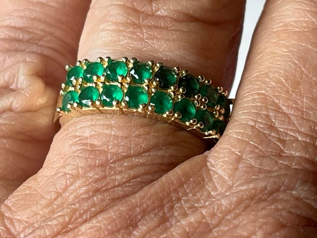 Dubbele gouden ring met smaragden - 14 CT - Maat 17,25, Sieraden, Tassen en Uiterlijk, Ringen, Verzenden, Zo goed als nieuw, 17 tot 18
