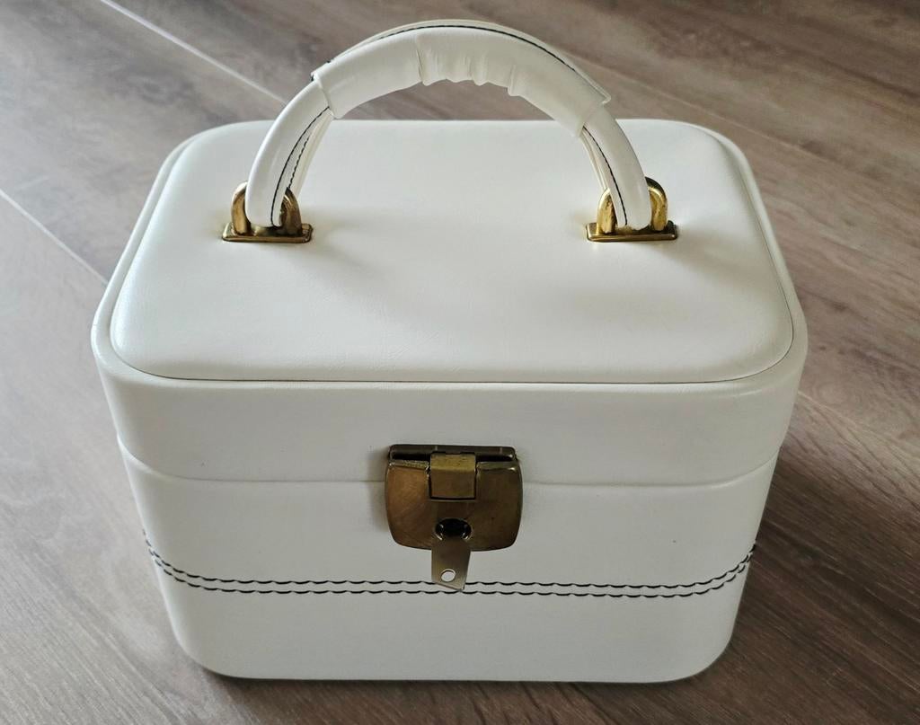 Vintage leren beautycase, afsluitbaar, Ophalen of Verzenden, Zo goed als nieuw, Wit, Met slot