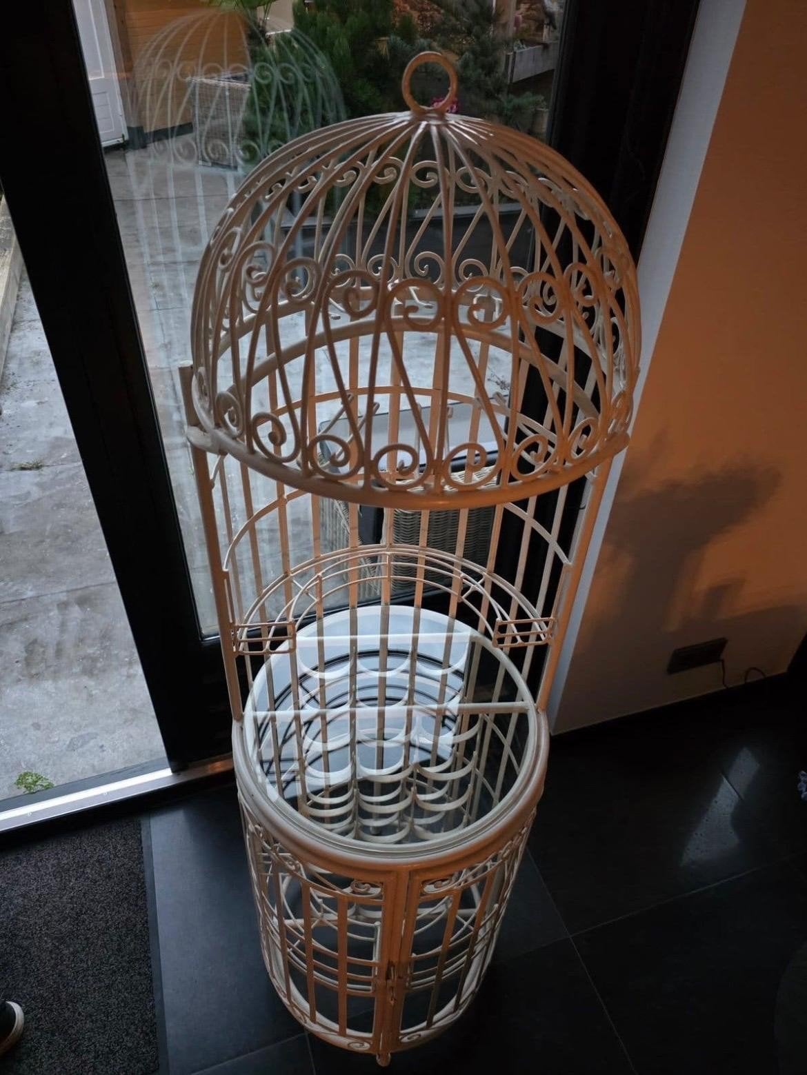 Decoratieve wijnrek  met glazen blad(vogelkooi), Ophalen, Vintage, Gebruikt, Metaal