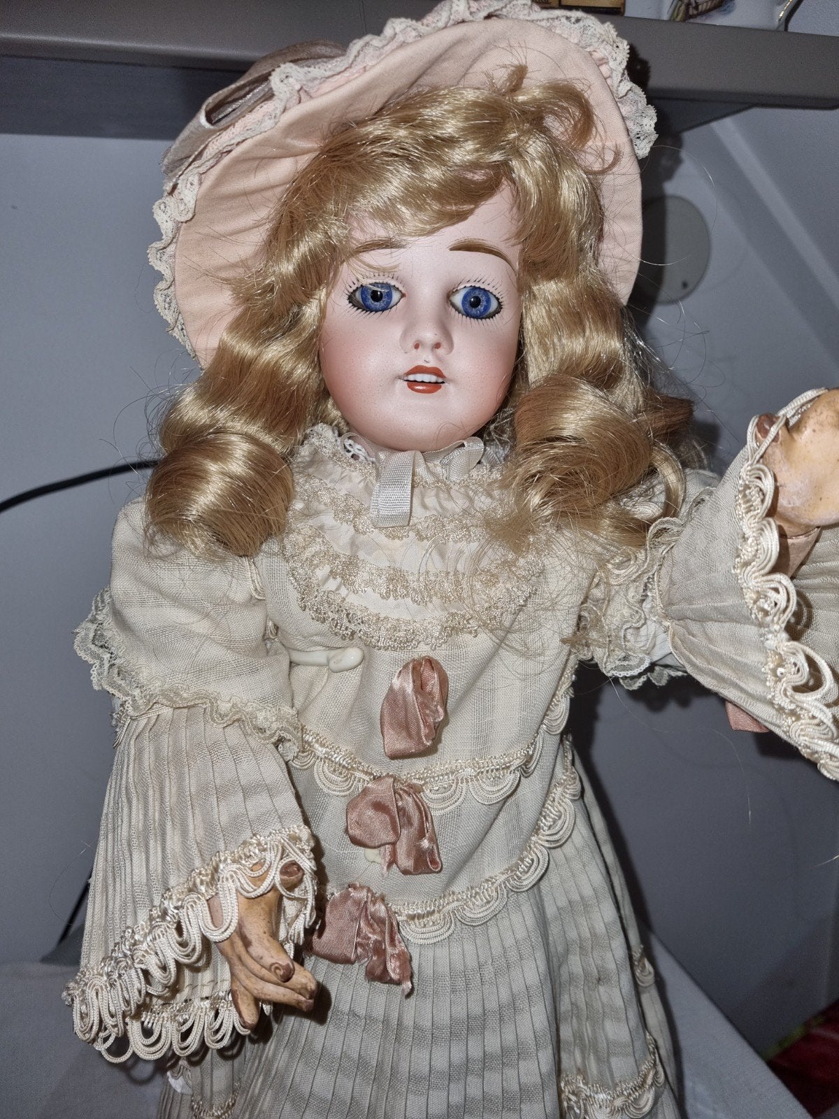 Antieke Limoges-France pop, 57 cm, paperweight ogen, Ophalen of Verzenden, Gebruikt, Pop