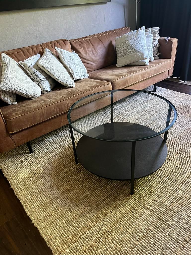 Glazen salontafel - Rond - 45 cm hoog, 75 cm diameter, Rond, Minder dan 50 cm, 50 tot 100 cm, Ophalen of Verzenden