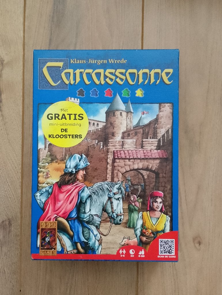 Carcassonne  met de kloosters + 2 uitbreidingen, Een of twee spelers, Ophalen of Verzenden, Zo goed als nieuw, 999 Games