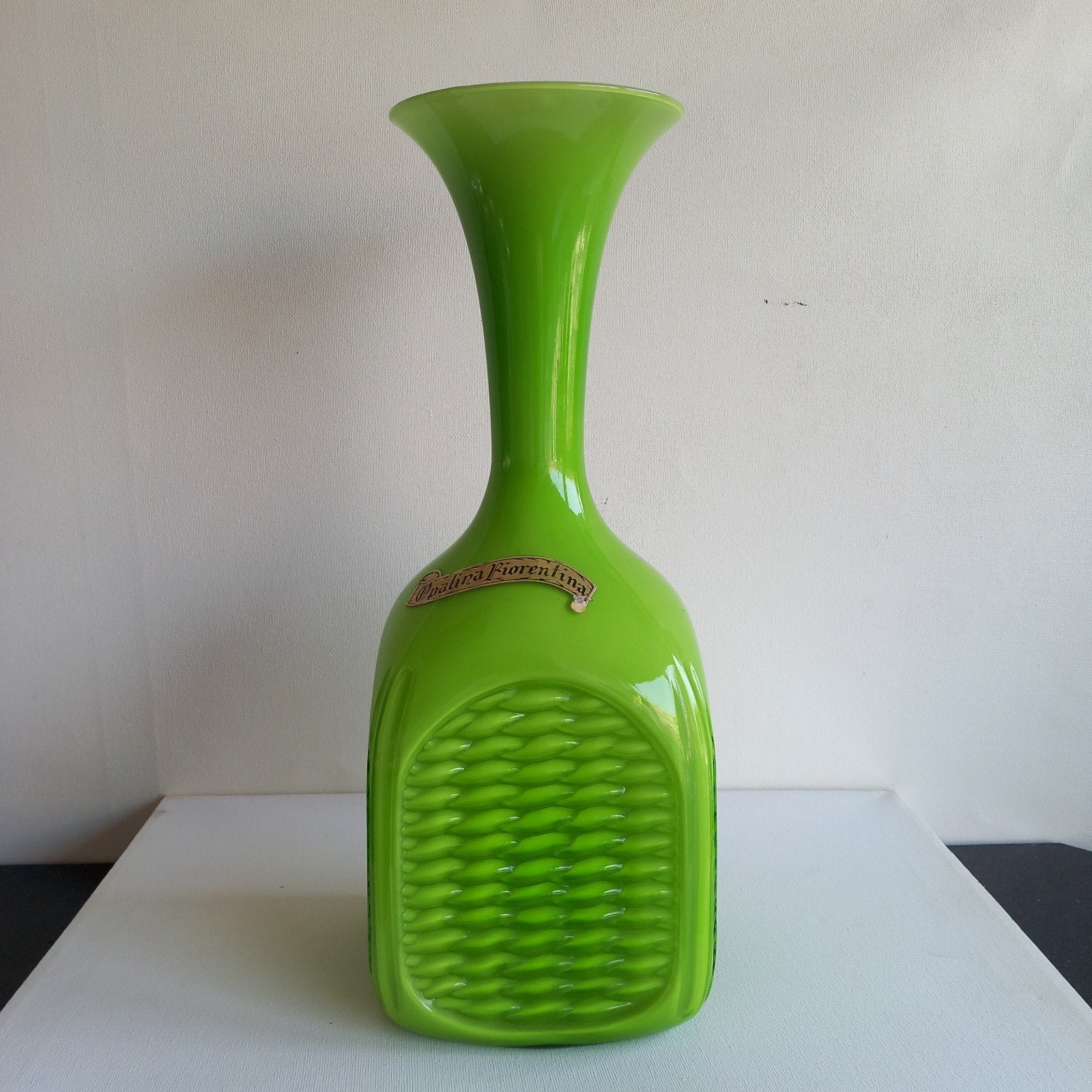 VIntage Opaline glazen vaas Opalina Fiorentina Groen 33 cm, Ophalen of Verzenden