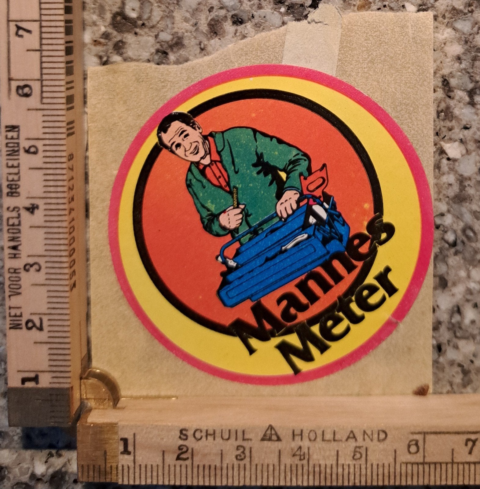 Vintage sticker Mannes Meter., Ophalen of Verzenden, Zo goed als nieuw, Overige typen