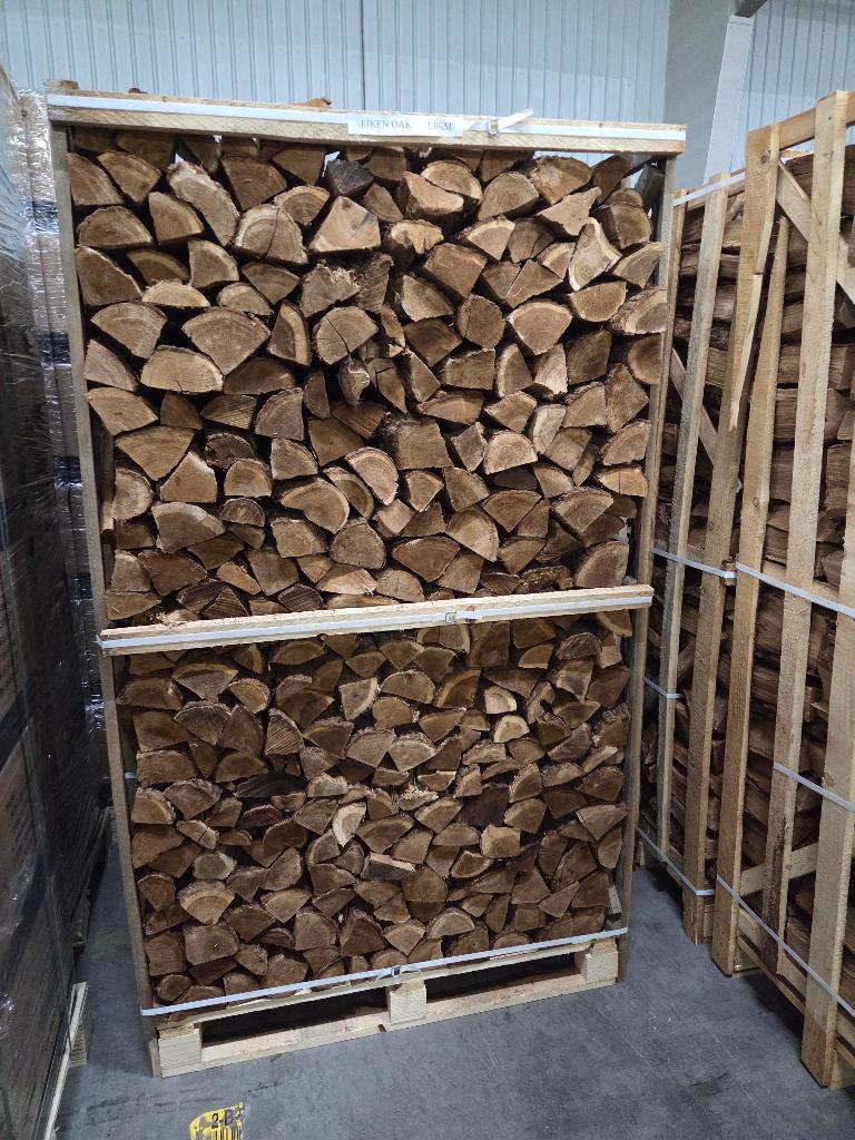 1,8 Kuub kratten ovengedroogd Eiken!, Tuin en Terras, Haardhout, 6 m³ of meer, Ophalen, Eikenhout, Blokken