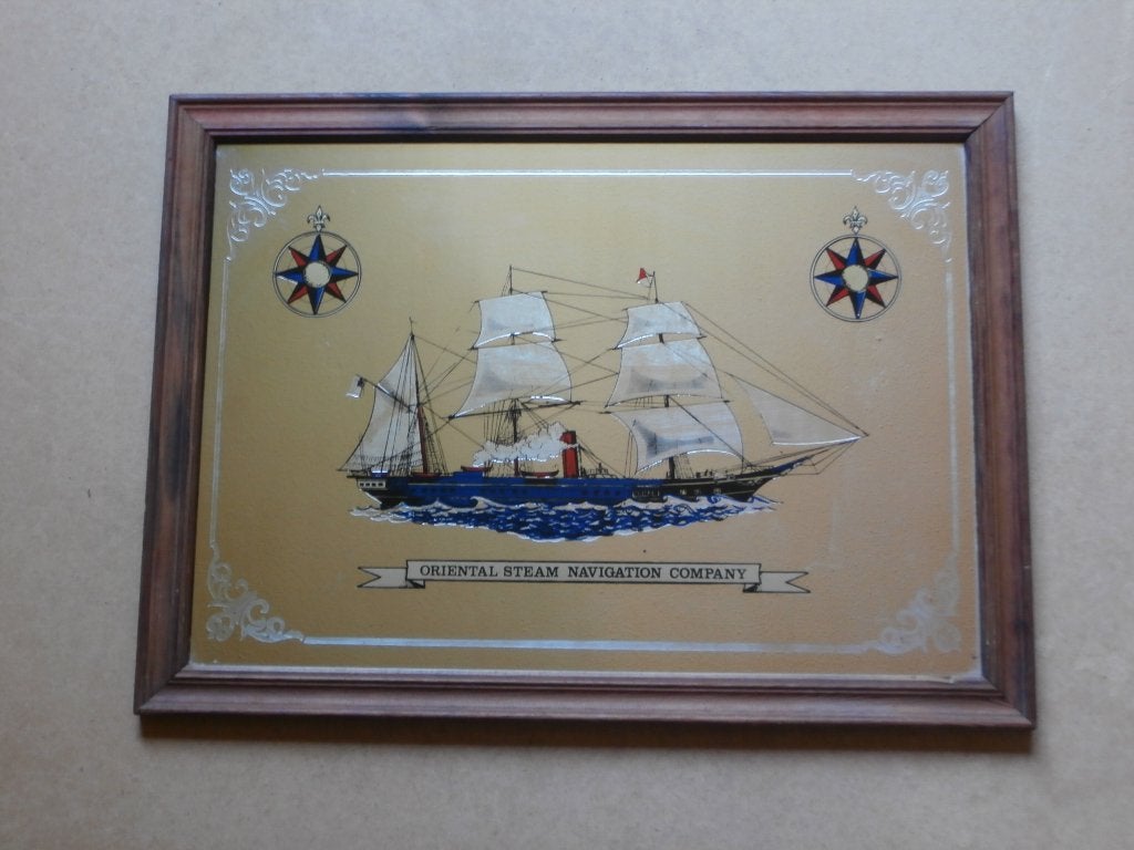 Reclamespiegel zeilship Oriental Steam Navigation Co ship, Verzamelen, Ophalen of Verzenden, Gebruikt, Reclamebord