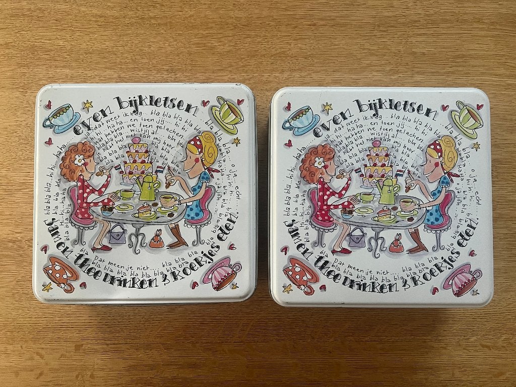Blond Amsterdam blikken set 2 stuks Even Bijkletsen koekblik, Verzenden, Overige typen, Overige stijlen, Metaal