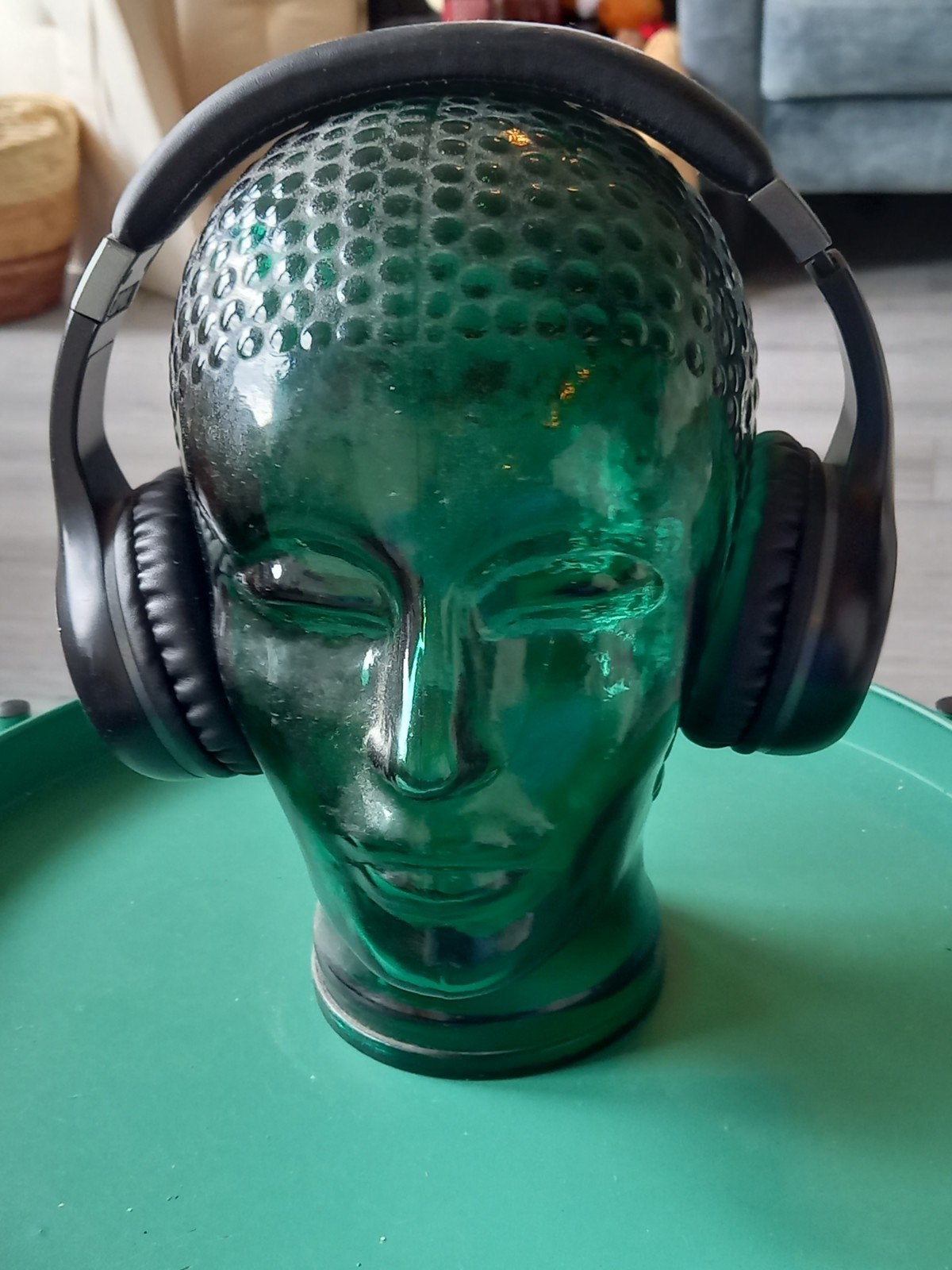 Glazen Hoofd - Groen, koptelefoon houder, Groen, Ophalen of Verzenden, Glas, Oosters