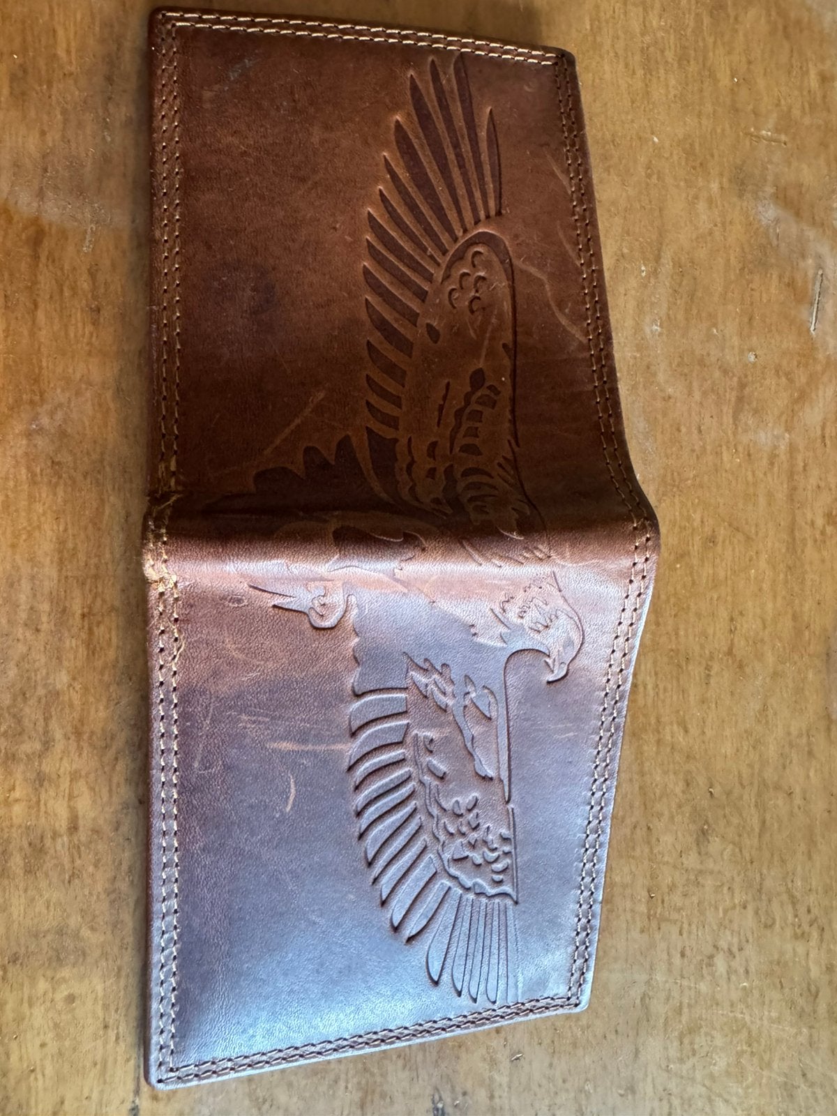 Stoere vintage leren herenportemonnee met adelaar reliëf, Ophalen of Verzenden, Zo goed als nieuw, Bruin, Leer