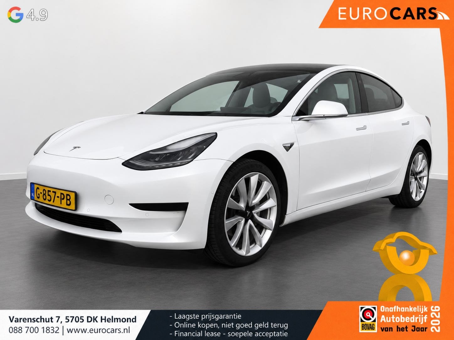 Tesla Model 3 Standard RWD Plus 60 kWh Autopilot Airco Leder, Auto's, Automaat, Dealer onderhouden, Gebruikt, Zwart