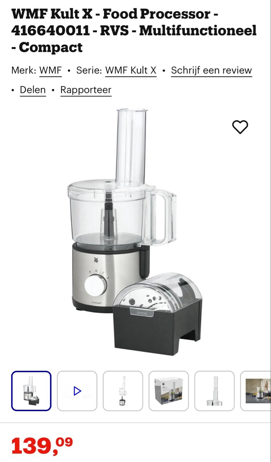 WMF Kult X Food Processor, 1 tot 2 liter, Ophalen of Verzenden, Zo goed als nieuw, 2 snelheden