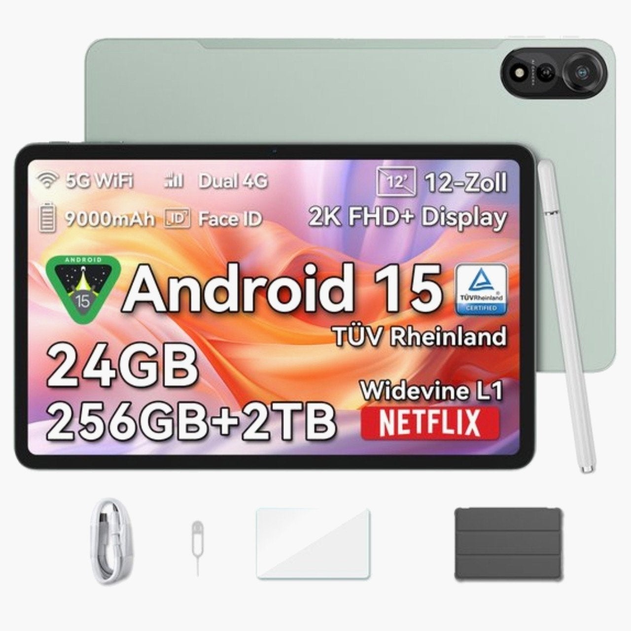 Android 15 Tablet - 12 inch, 24GB RAM, 256GB+2TB opslag, Computers en Software, Onbekend, Nieuw, Ophalen of Verzenden, Wi-Fi en Mobiel internet