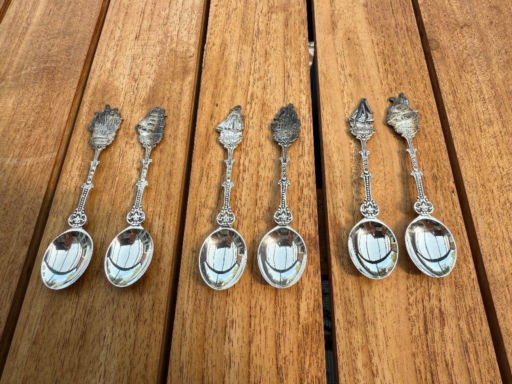 Lepelset Nederlandse schepen - 6 lepels, Antiek en Kunst, Antiek | Bestek, Ophalen of Verzenden