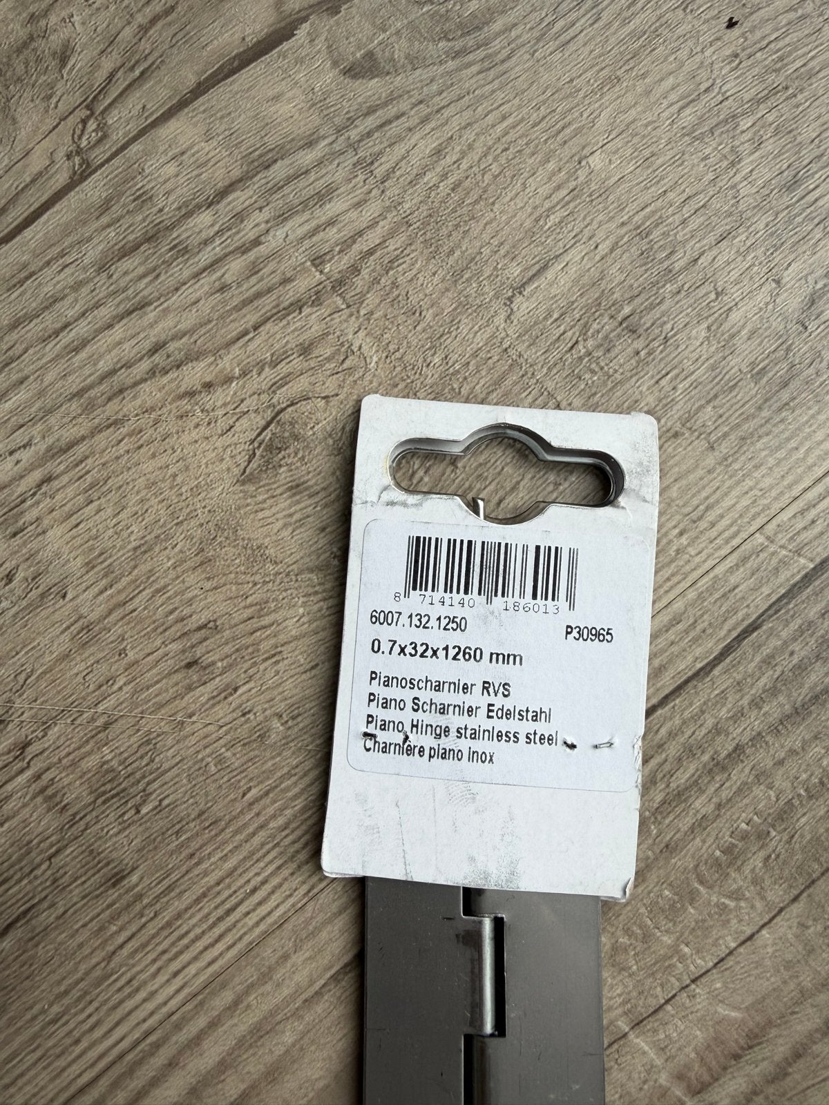 RVS Pianoscharnier 0.7x32x1260 mm, nieuw in koker, Ophalen of Verzenden, Nieuw, Rvs, Scharnier