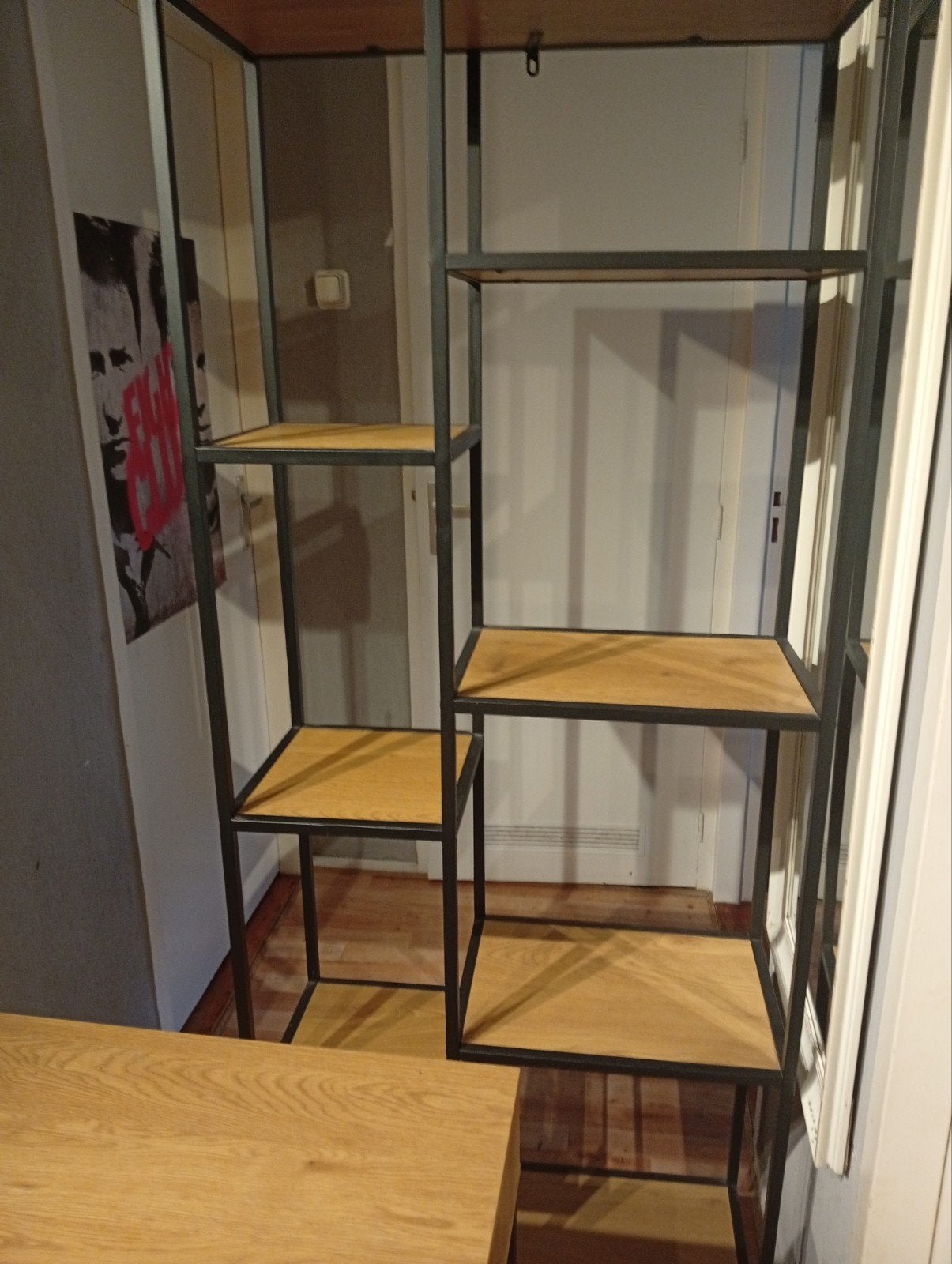 JYSK Bureau en open kast set - Zwart metaal en hout, Met plank(en), Gebruikt, 100 tot 150 cm, Modern, Industrieel