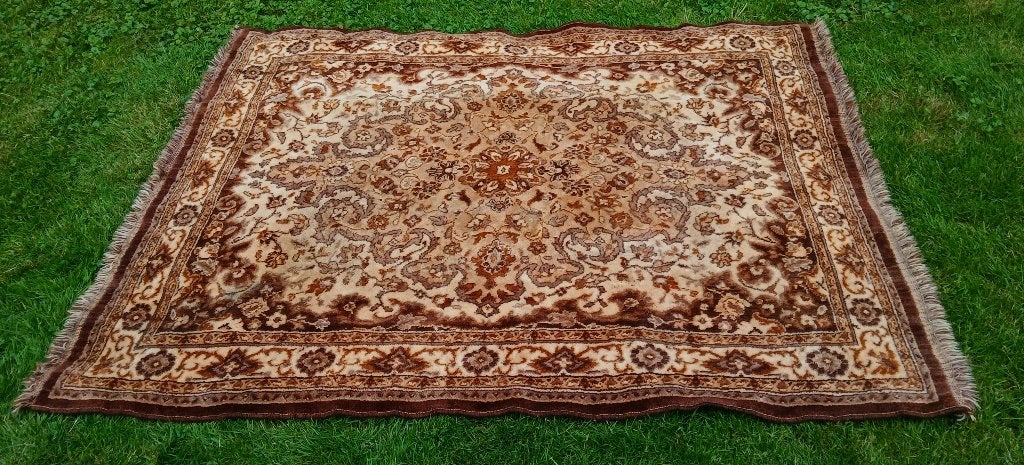 Vintage Perzisch - Oosters - tafelkleed - tapijt (!vlekjes), Gebruikt, 135 cm, Ophalen of Verzenden, Franjes/kwastjes