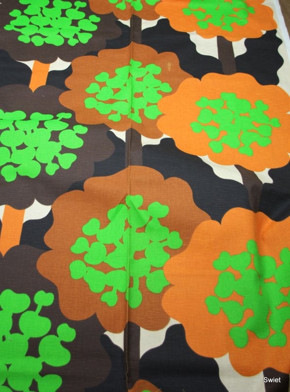 10925 Vintage bomen gordijnstof grof geweven bruin swie, Overige kleuren, Verzenden, 120 cm of meer, Katoen