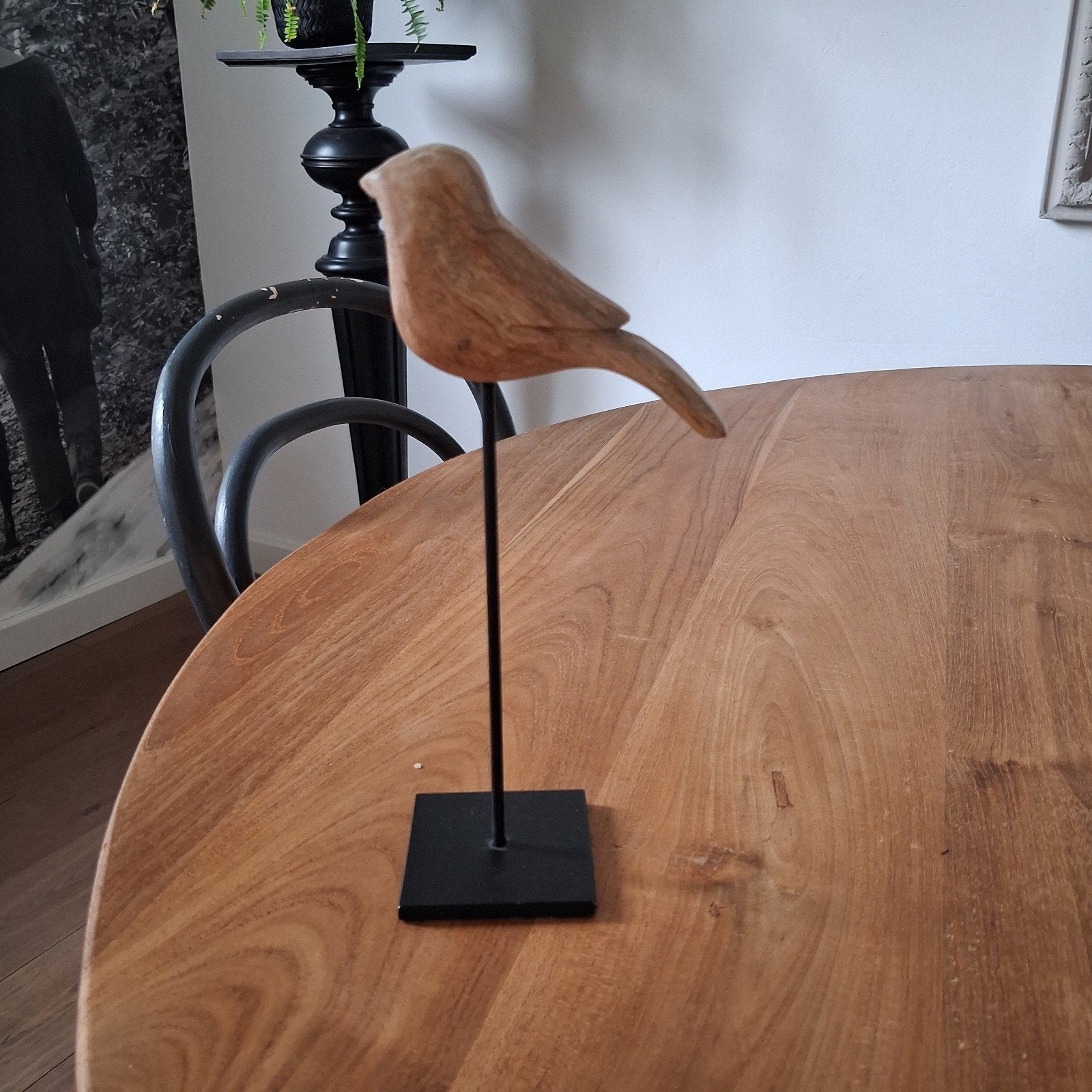 Leuk houten vogeltje op metalen standaard, Ophalen