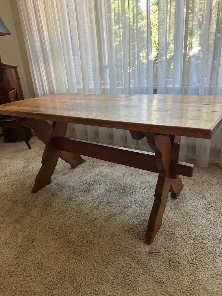 Brutalist Vintage Eiken Eettafel, Ophalen, Gebruikt, Eikenhout, 50 tot 100 cm