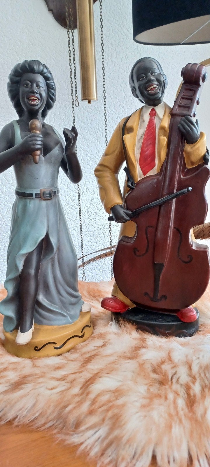 Vintage Beelden Jazz Muzikanten - Zangeres en Contrabassist, Ophalen of Verzenden, Zo goed als nieuw, Mens