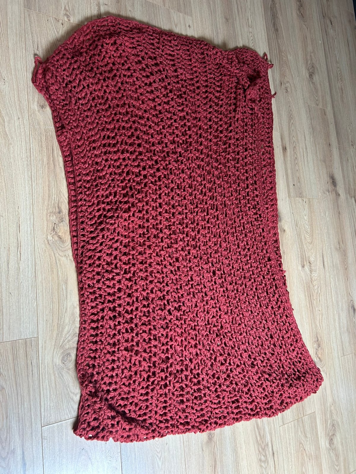 Zeer mooie plaid gehaakt rood, Rood, Gehaakt, Wol, 260 cm