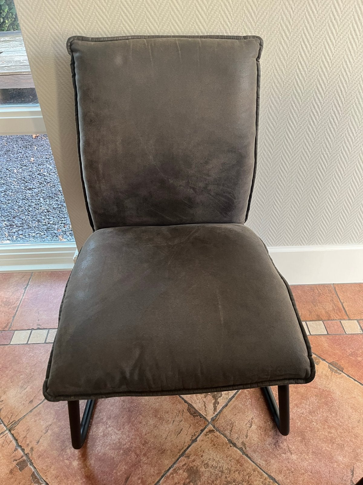 6 Maison Manon stoelen - zacht suède leer, Ophalen, Gebruikt, Leer, Grijs