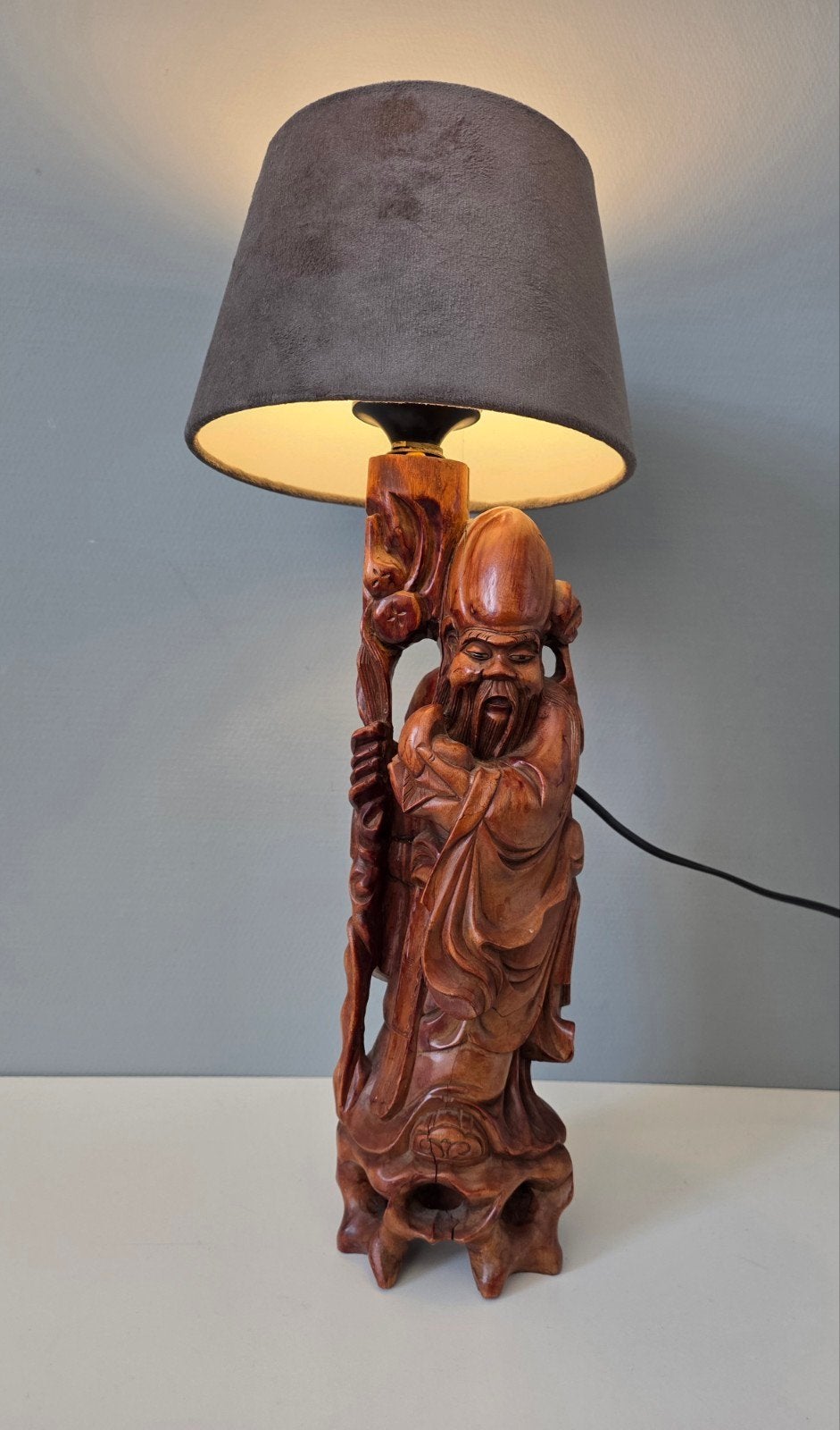 Mooie houten chinese tafellamp chinees houtsnijwerk, Antiek en Kunst, Ophalen of Verzenden