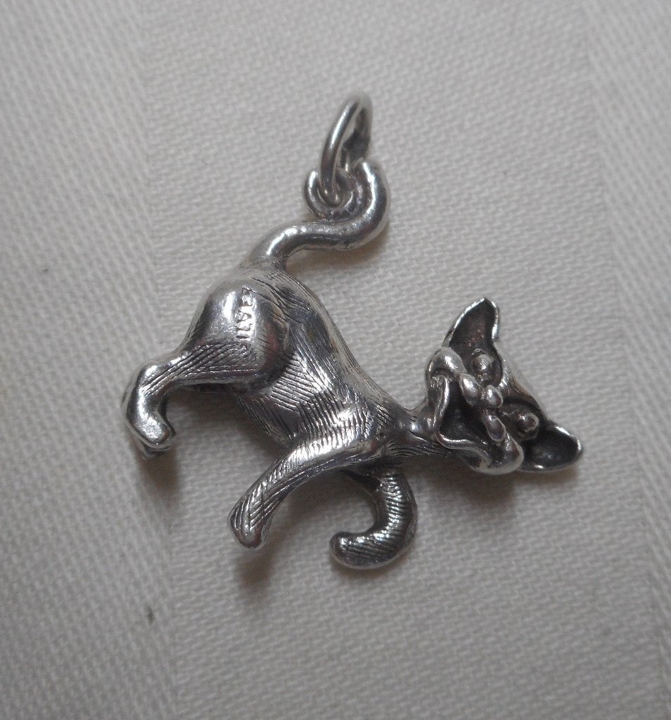 Zilveren massieve vintage hanger poes nr.1018, Verzenden, Zo goed als nieuw, Zilver, Dier