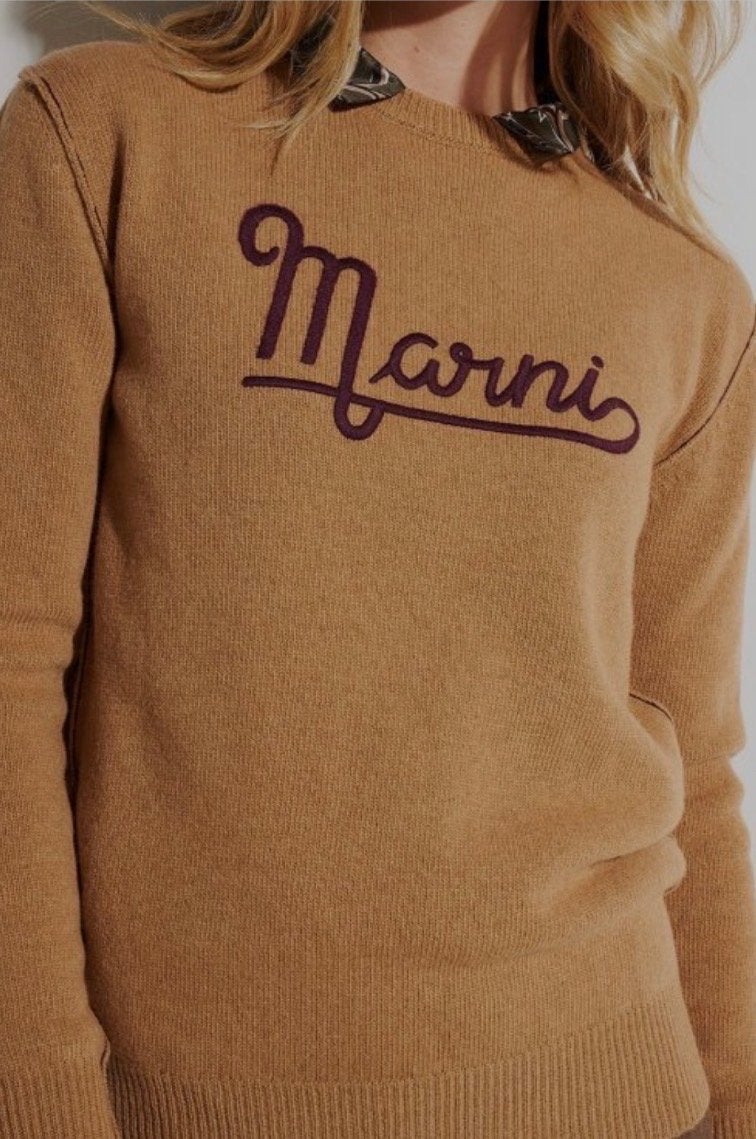 Marni trui met logo - 100% scheerwol, Verzenden, Zo goed als nieuw, Maat 38/40 (M), Bruin