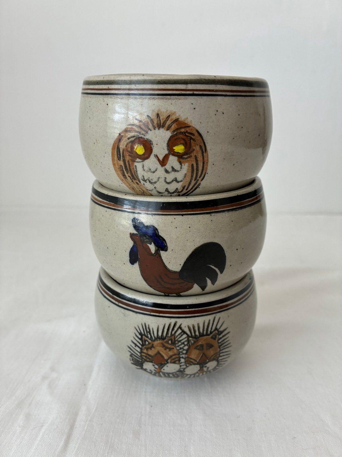 Set van 3 vintage aardewerk kommen met dierenmotieven, Ophalen of Verzenden