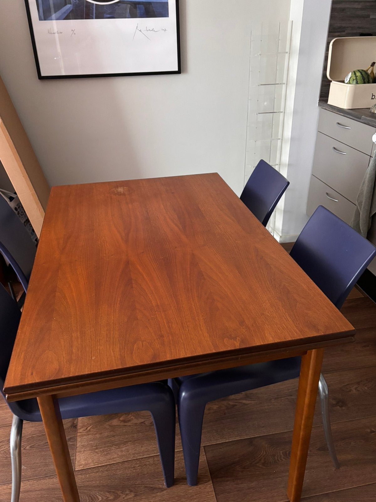 Vintage uitschuifbare eettafel, 100 tot 150 cm, Teakhout, Zo goed als nieuw, Rechthoekig