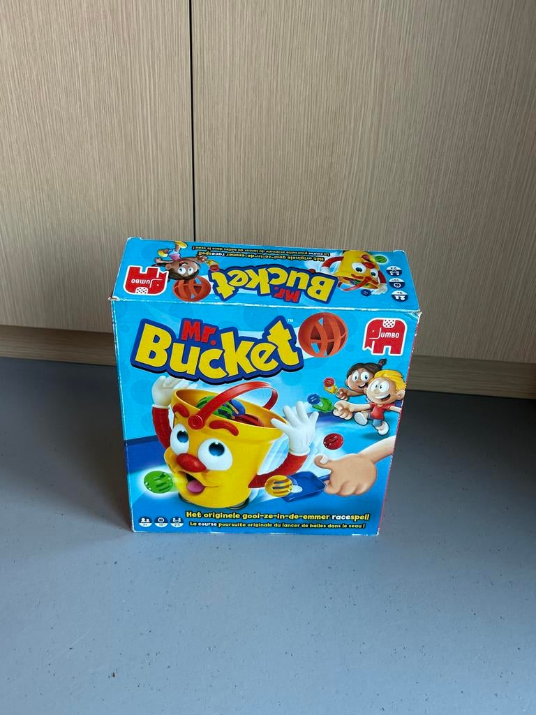 Mr. Bucket spel Jumbo - Gooi-ze-in-de-emmer racespel, Drie of vier spelers, Ophalen of Verzenden, Gebruikt