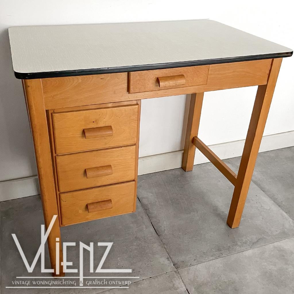 Vintage, mid century Piet Zwart bureau Bruynzeel, tafel, Huis en Inrichting, Bureaus, Gebruikt, Ophalen