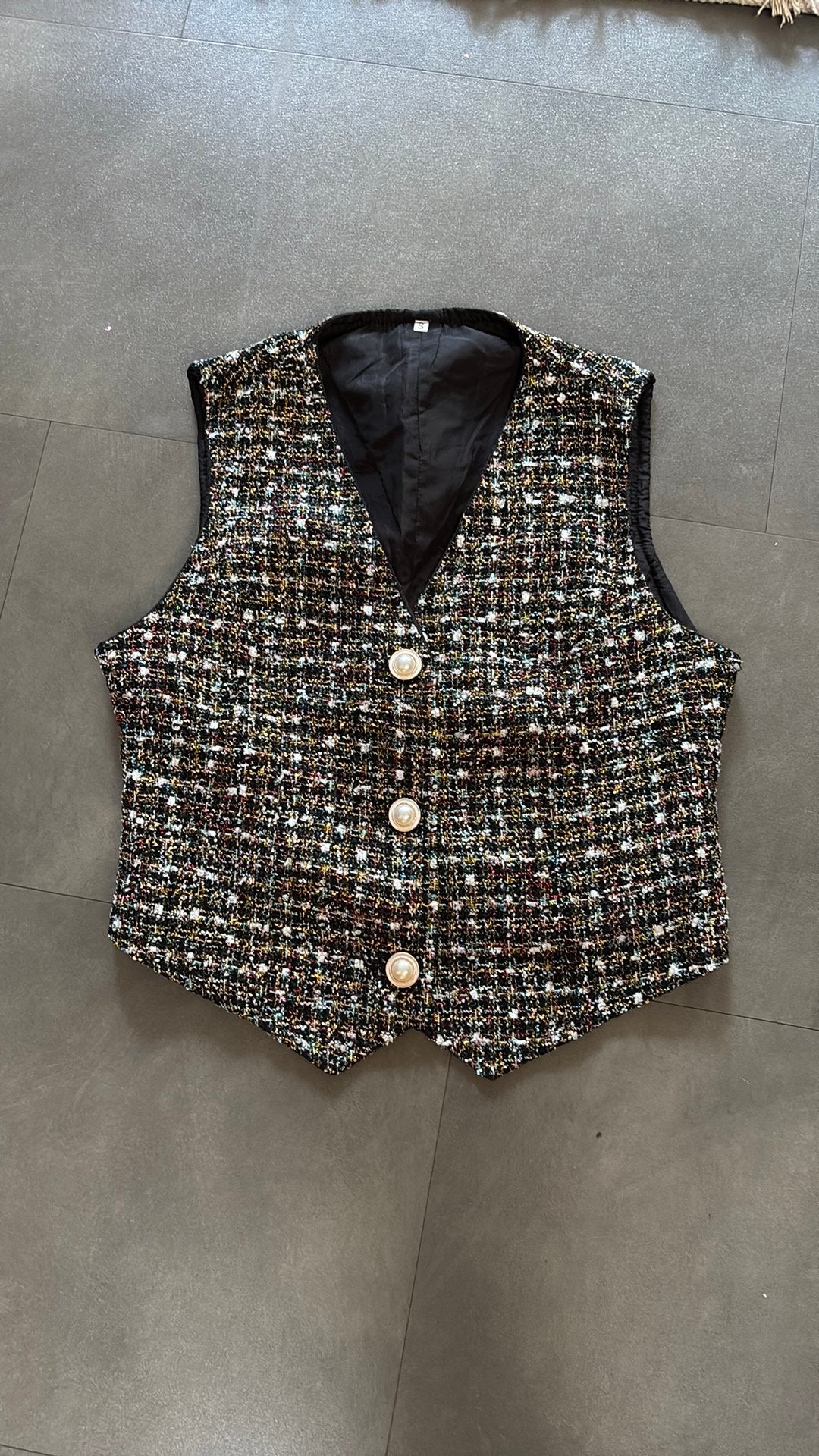 Shein tweed gilet met parelknopen – maat S, Kleding | Dames, Bodywarmers, ., Zwart, Ophalen of Verzenden, Zo goed als nieuw