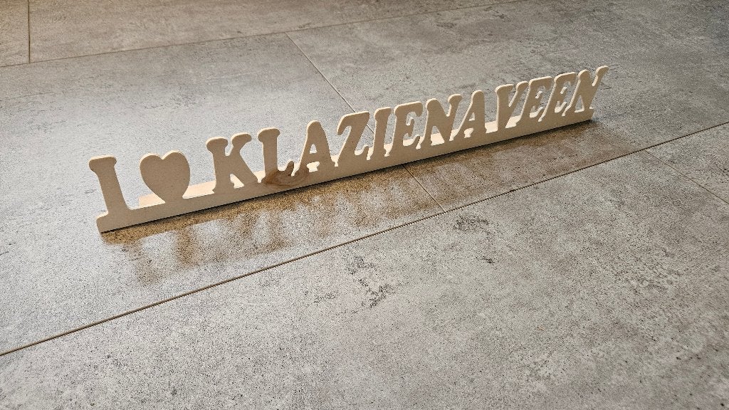 Houten bord "I ️ LOVE KLAZIENAVEEN", 57 cm, Tekstbord, Nieuw, Ophalen of Verzenden
